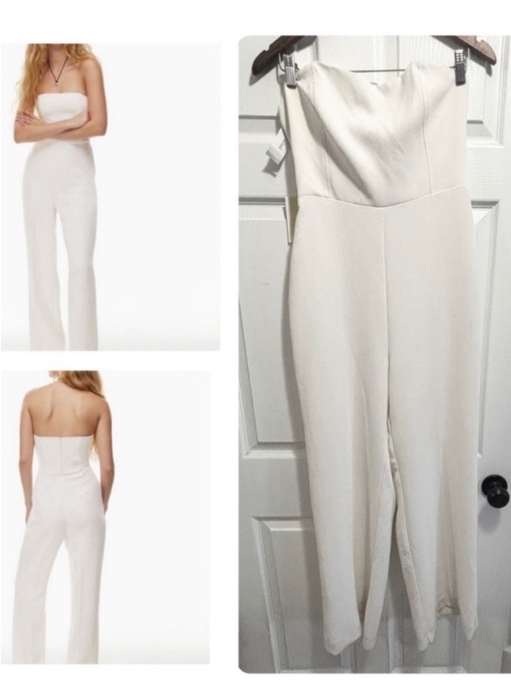 NWT Aritzia Wilfred Ellerie Strapless Crepe Wide Leg Jumpsuit Light Birch Size 6